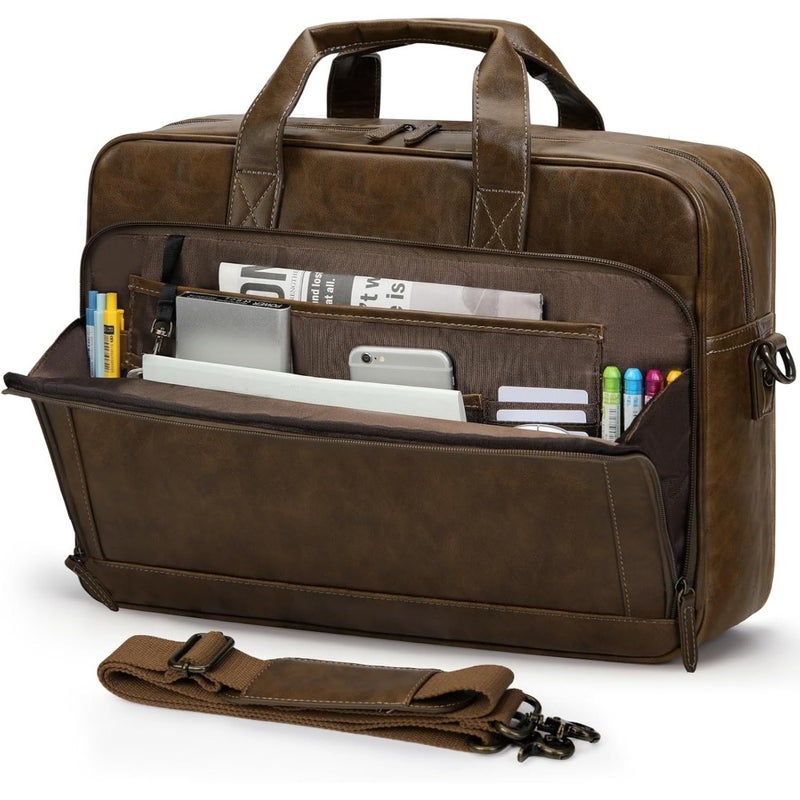 Mens Laptop Bag Leather briefcase 16 Inch Messenger Bag Satchel Bag - Image 1