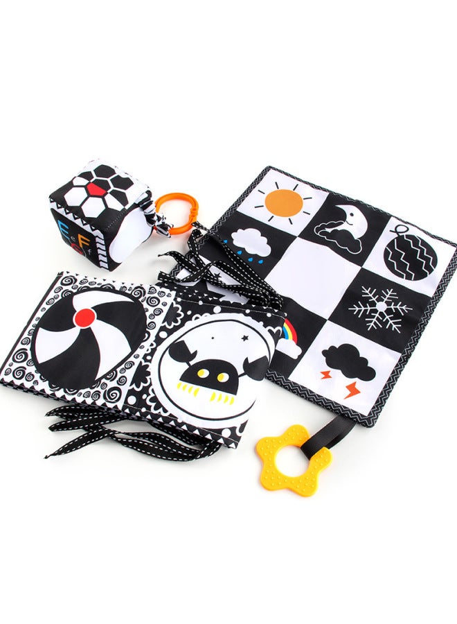 Baby Bed Wall Early Education Cloth Book Toy Baby Lathe Black And White Double-sided Puzzle Bed Wall Slip Towel Pendant-Color:Square Towel Bed Cloth Car Pendant Set  - Image 3