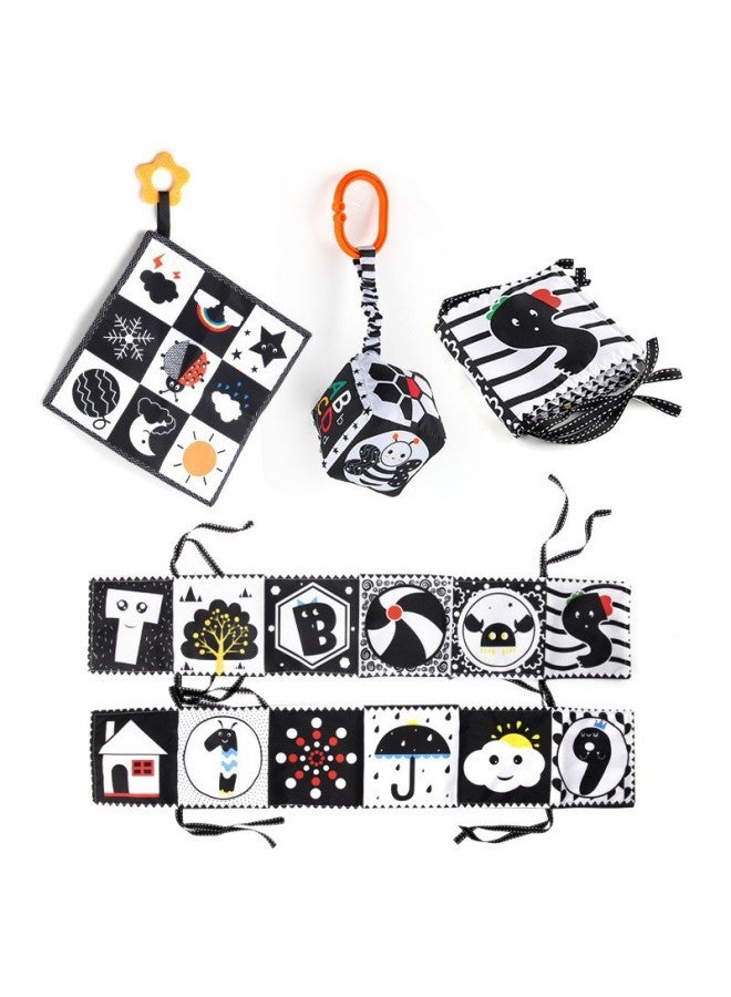 Baby Bed Wall Early Education Cloth Book Toy Baby Lathe Black And White Double-sided Puzzle Bed Wall Slip Towel Pendant-Color:Square Towel Bed Cloth Car Pendant Set  - Image 1