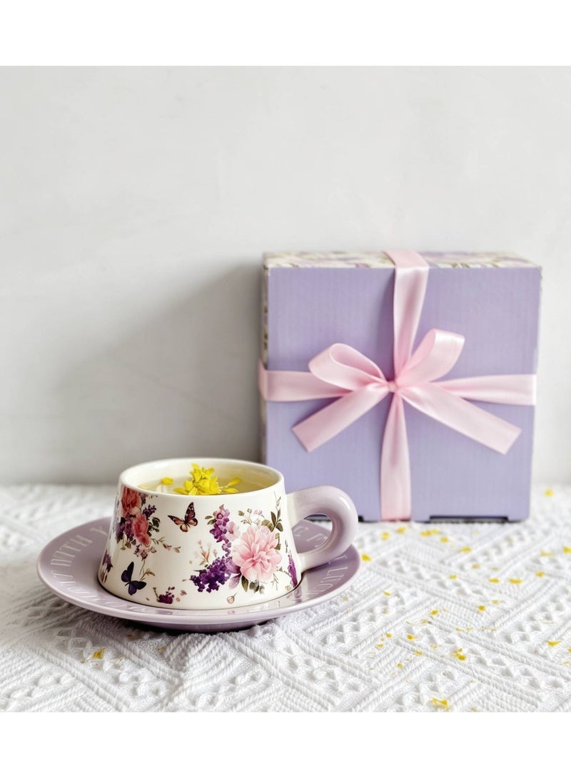 Retro Ceramic Coffee Cup and Saucer Gift Set, 280ml Large Capacity Coffee Cup Set with Gift Box, Elegant Floral Hand-Painted Design, Perfect for Coffee, Tea and Espresso Lovers, Best Gift for Family, Friends, Ramadan, Eid, Housewarmings, Birthday and Any Other Occasions - Image 2