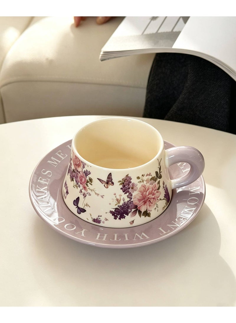 Retro Ceramic Coffee Cup and Saucer Gift Set, 280ml Large Capacity Coffee Cup Set with Gift Box, Elegant Floral Hand-Painted Design, Perfect for Coffee, Tea and Espresso Lovers, Best Gift for Family, Friends, Ramadan, Eid, Housewarmings, Birthday and Any Other Occasions - Image 3