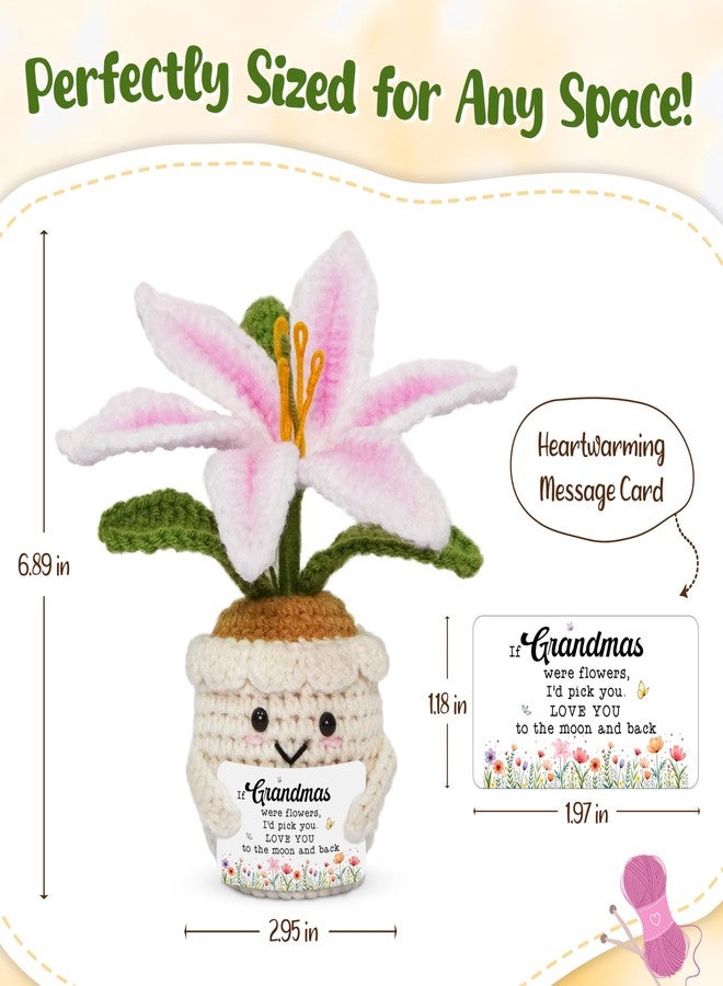 OASSIE Crochet Lily Flower for Grandma - Cute Handmade Plush Flower Pot with Quote Sign, Thoughtful Gift from Grandkids, Amigurumi Decor for Mother's Day - Image 3