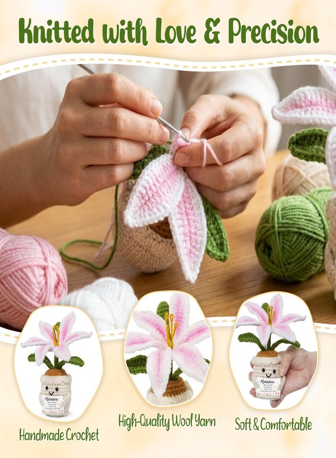 OASSIE Crochet Lily Flower for Grandma - Cute Handmade Plush Flower Pot with Quote Sign, Thoughtful Gift from Grandkids, Amigurumi Decor for Mother's Day - Image 4