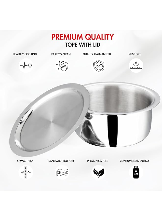 VINOD Platinum Triply Stainless Steel Tope With Lid   22 Cm, 4.7 L (Induction Friendly) - Image 3