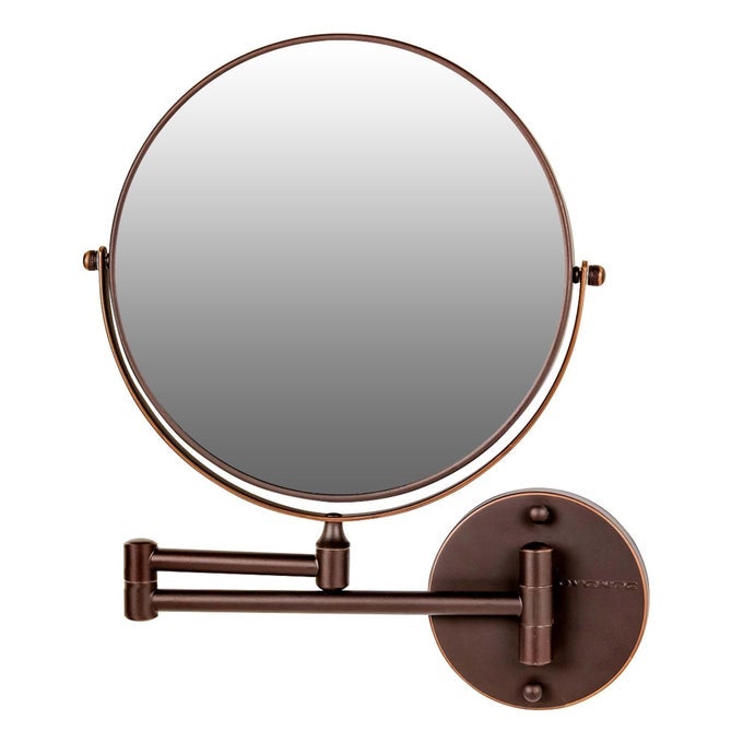 9 WALL MOUNTED MAKEUP MIRROR WITH 1X7X MAGNIFICATION DOUBLE SIDED MAGNIFYING ROUND BATHROOM VANITY MIRROR 360 SWIVEL DESIGN EXTENDABLE AND FOLDING ARM ANTIQUE BRONZE MNLFW90ABZ1X7X