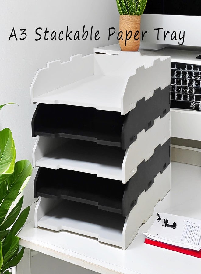 YFS A3 Stackable Paper Tray, 3 Tier Desk File Organizer, Desktop Organizer for Office Supplies, File Storage, Letter Organizer /A3 Office File Folder,Home or Office School, White (Portrait-Black-3-Tier) - Image 3