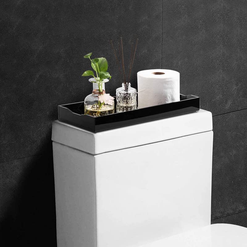SHARMA PLASTICS Modern Premium Black Acrylic Top Storage Tray, Bathroom Vanity Makeup Accessories Tray w/Reflective Gold Tone Bottom - Image 4