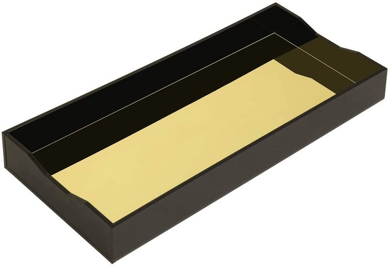 SHARMA PLASTICS Modern Premium Black Acrylic Top Storage Tray, Bathroom Vanity Makeup Accessories Tray w/Reflective Gold Tone Bottom - Image 5