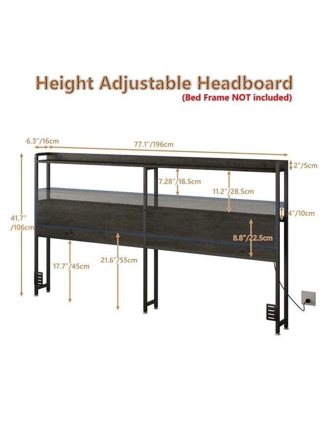 METYERRY Adjustable Full Size Headboard with Outlets, USB Ports,Type-C,LED Lights, and Storage, Rustic Brown, Sturdy Headboard for Enhanced Comfort and Functionality,Black Oak,Bed Frame NOT Included - Image 2