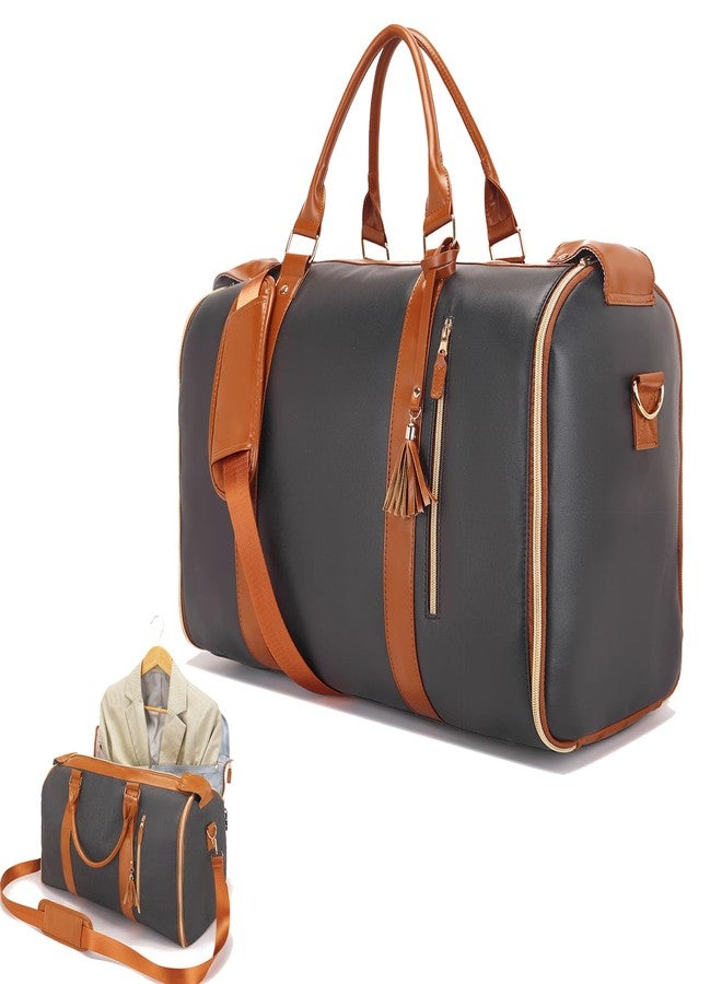 SeseBee Convertible Garment Duffel Bag for Travel, Large PU Leather Duffle Bag for Men Women,Waterproof Garment Bags for Travel with Built-In Shoe Pocket, 3 in 1 Hanging Suitcase Suit Travel Bags, Black&Brown - Image 1