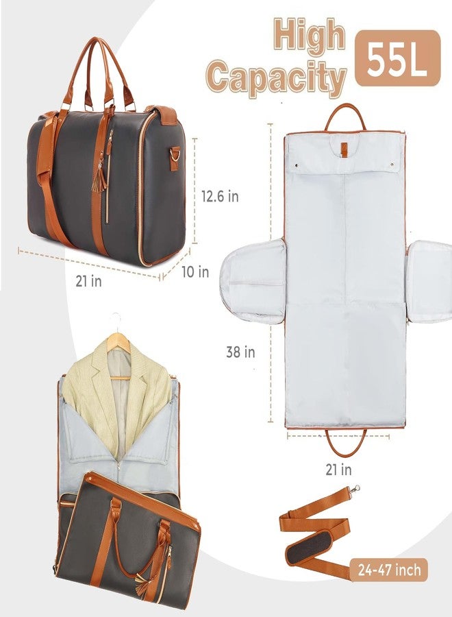 SeseBee Convertible Garment Duffel Bag for Travel, Large PU Leather Duffle Bag for Men Women,Waterproof Garment Bags for Travel with Built-In Shoe Pocket, 3 in 1 Hanging Suitcase Suit Travel Bags, Black&Brown - Image 2