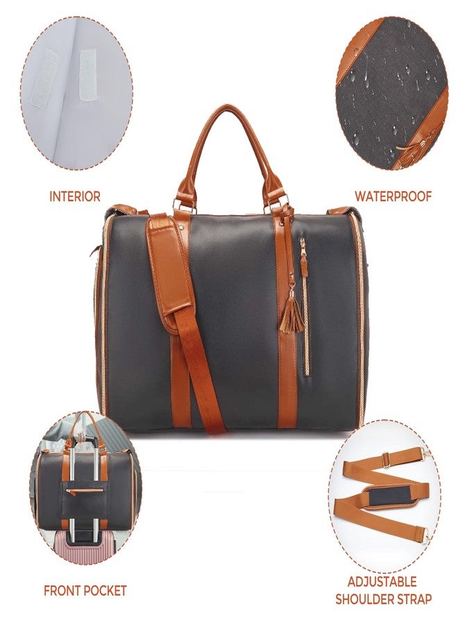 SeseBee Convertible Garment Duffel Bag for Travel, Large PU Leather Duffle Bag for Men Women,Waterproof Garment Bags for Travel with Built-In Shoe Pocket, 3 in 1 Hanging Suitcase Suit Travel Bags, Black&Brown - Image 5