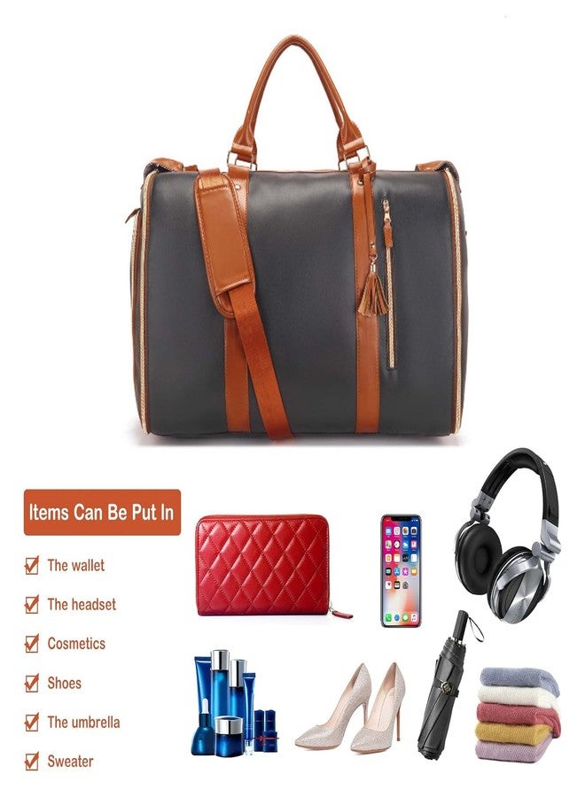 SeseBee Convertible Garment Duffel Bag for Travel, Large PU Leather Duffle Bag for Men Women,Waterproof Garment Bags for Travel with Built-In Shoe Pocket, 3 in 1 Hanging Suitcase Suit Travel Bags, Black&Brown - Image 4
