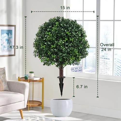 Chillchard Set of 2 Artificial Boxwood Ball Trees for Outdoor with Spike UV Resistant Faux Topiary Ball Fake Plants Greenery Round Shrubs Bushes for Entryway Front Porch Decor - Image 3