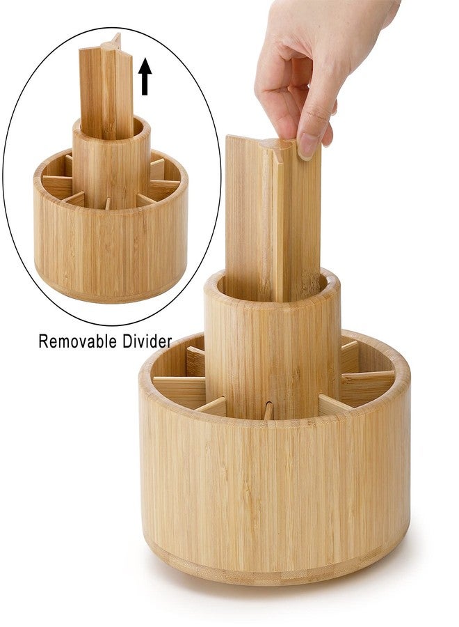 SOUJOY Bamboo Pen Holder Organizer, 360°Rotating Art Supply Organizer with 11 Compartments, Color Pencil Storage Caddy, Hold 200+ Pencils, Office Desk Stand Box for Marker Pens, Pencil, Art Brushes - Image 4