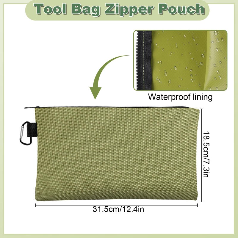 Rindion Tool Bag Zipper Pouch, 12.4Ã—7.3 Inch Premium Tool Pouch with Carabiner, Utility Multipurpose Storage Organizer Bag for Tools, Stationery, Small Items (2 pack) - Image 2