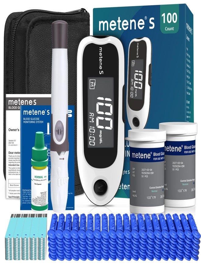 Metene S Blood Glucose Monitor Kit, 100 Test Strips, No Coding - Image 1