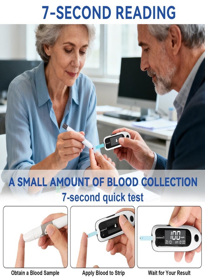 Metene S Blood Glucose Monitor Kit, 100 Test Strips, No Coding - Image 5