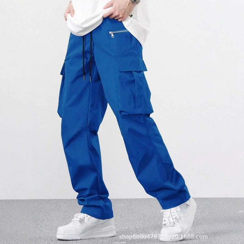 Solid Color Simple American Style Loose Multi-Pocket Casual Pants Men'S And Women'S Straight Retro Overalls - Image 4