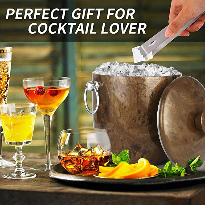 WENEGG Ice Bucket with Lid, Scoop, Tongs and Strainer - Well Made Insulated Stainless Steel Keep Ice Frozen Longer - Ideal for Cocktail Bar, Parties, Chilling Wine, Champagne - 3 Liter (Teakwood) - Image 2
