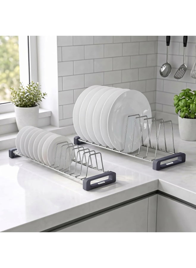 Plantex Stainless Steel Thali Stand/Plate Rack-Stand/Dish Rack/Plate Fixer for Modular Kitchen/Tandem Box Accessories- Set of 2 (Chrome) - Image 1