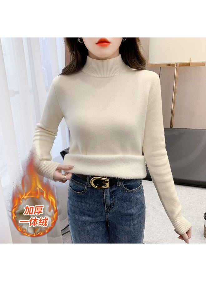 Modal High Neck Integrated Fleece Thickened Autumn And Winter Inner Wear Pullover Knitted Sweater Women'S Warm Top - Image 2