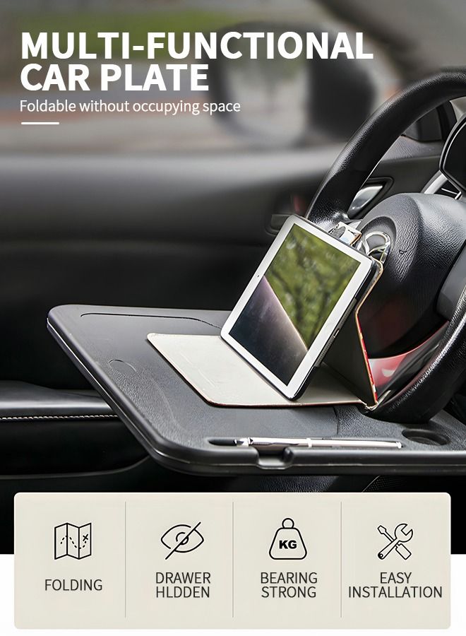 GROIC Auto Steering Wheel Desk,Auto Car Steering Wheel Tray for Vehicle Accessories,Car Travel Table, Steering Wheel Tray with Drinks Holder, Multipurpose Universal Travel Car Accessories - Image 2