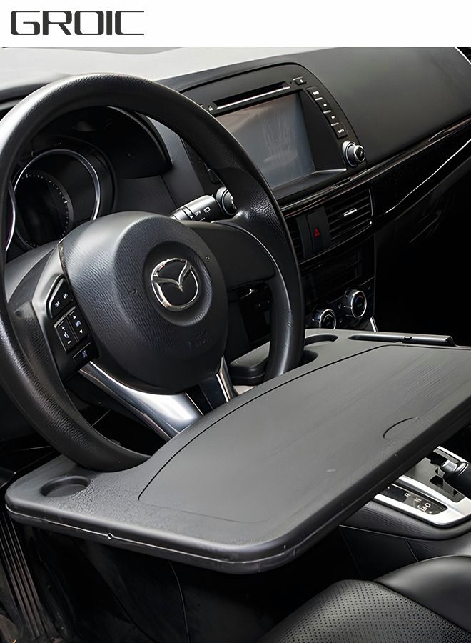 GROIC Auto Steering Wheel Desk,Auto Car Steering Wheel Tray for Vehicle Accessories,Car Travel Table, Steering Wheel Tray with Drinks Holder, Multipurpose Universal Travel Car Accessories - Image 1