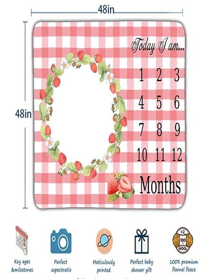 FHZON Strawberry Wreath Milestone Blanket Pink Plaid Baby Blanket Plant Personalized Swaddling Blanket Outdoor Crawling Mat 48x48in BTMYFH84 - Image 4