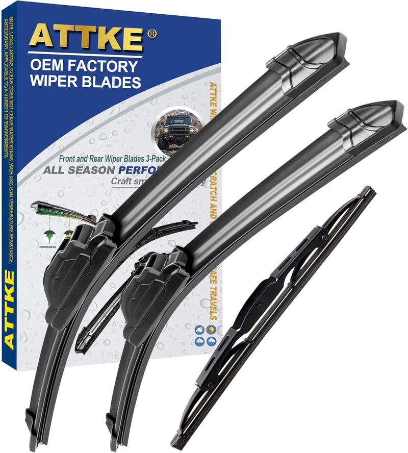 ATTKE All Weather All Season Wiper Blades, 24″ + 20″ Front Wipers and 10″ Rear Wiper Blades, Replacement for Chevy Chevrolet Traverse 2018-2023, OE Original Style (Pack of 3) - Image 1
