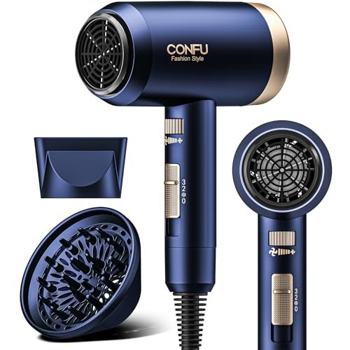 CONFU Hair Dryers for Women, CONFU Hair Dryer with Diffuser, Blow Dryers for Men, Hairdryer with Diffuser Attachment, Portable Lightweight Fast Drying Negative Ion Hairdryer for Home - Image 1
