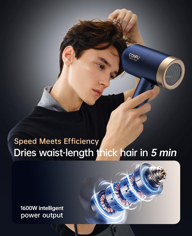 CONFU Hair Dryers for Women, CONFU Hair Dryer with Diffuser, Blow Dryers for Men, Hairdryer with Diffuser Attachment, Portable Lightweight Fast Drying Negative Ion Hairdryer for Home - Image 2