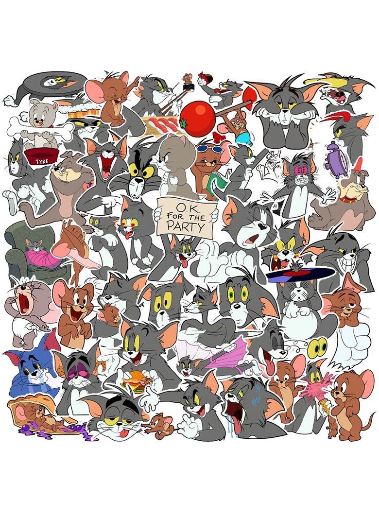 50-Piece Tom and Jerry Stickers Waterproof Cartoon Vinyl Stickers for Laptop - Image 1
