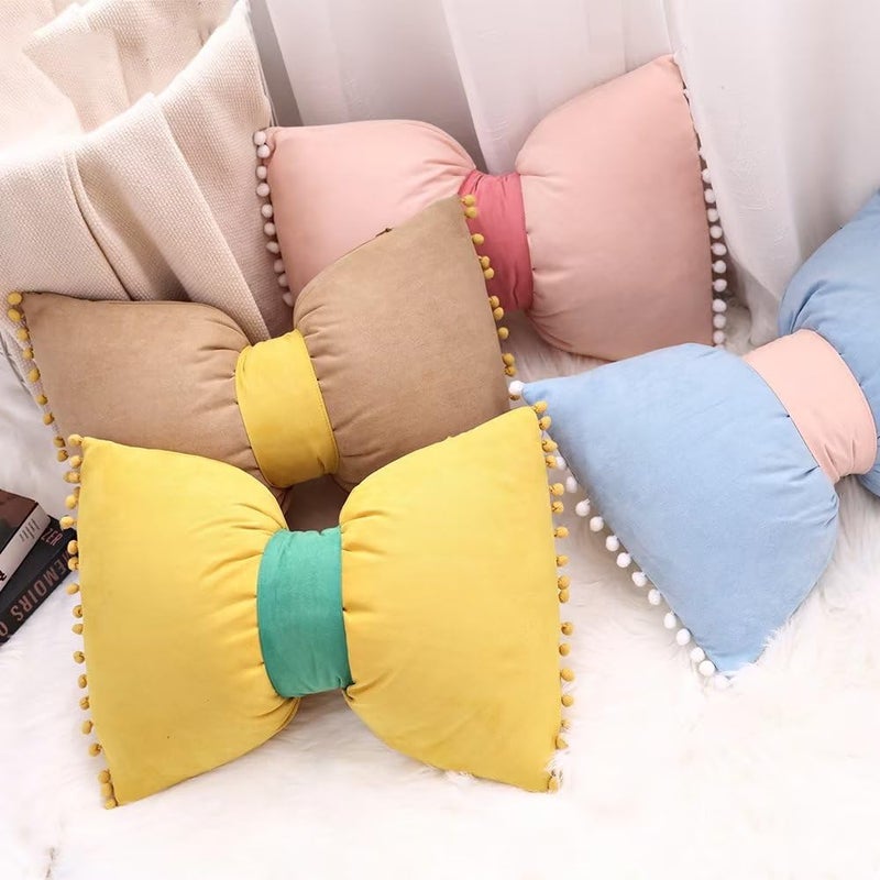 YDBDAT 14x20 Decorative Throw Pillow Covers with Pom Poms Bow Velvet Pillow Cases for Room Bed Sofa Couch Dusty Pink x2 - Image 4