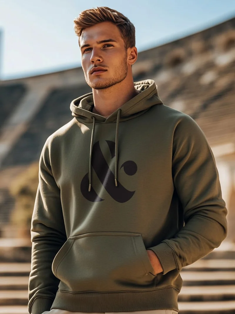 NOBERO NOBERO Men's Hooded Sweatshirt in Olive Green