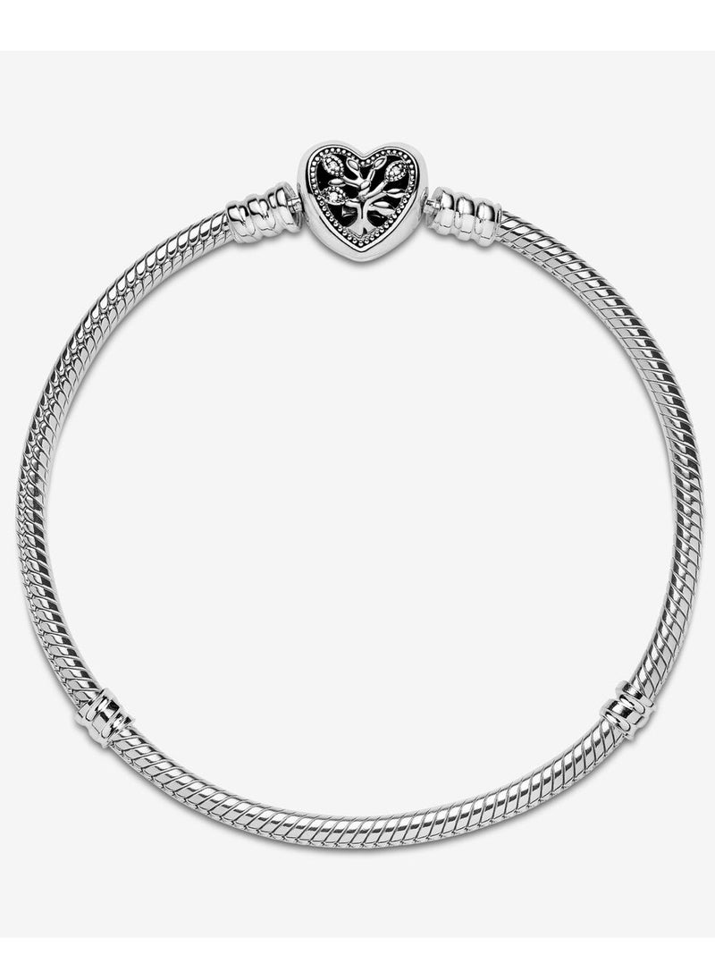 PANDORA - Pandora Moments Snake Chain Sterling Silver Heart Clasp Bracelet for Women with Clear Cubic Zirconia and Black Enamel 598827C01 - Image 1