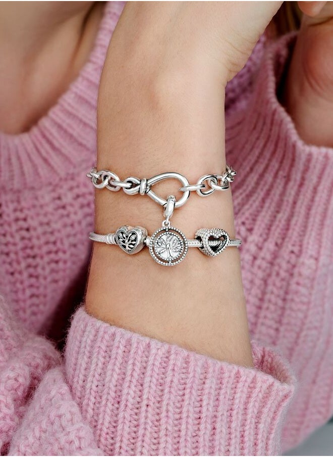 PANDORA - Pandora Moments Snake Chain Sterling Silver Heart Clasp Bracelet for Women with Clear Cubic Zirconia and Black Enamel 598827C01 - Image 1