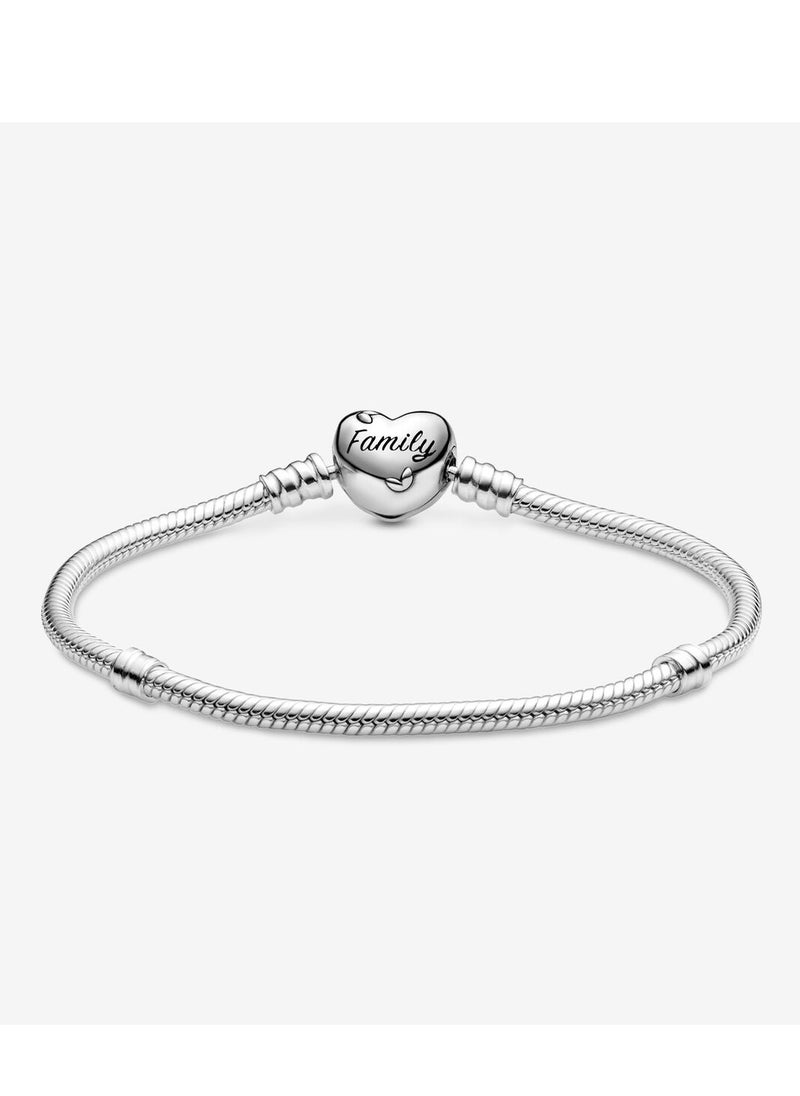 PANDORA - Pandora Moments Snake Chain Sterling Silver Heart Clasp Bracelet for Women with Clear Cubic Zirconia and Black Enamel 598827C01 - Image 1