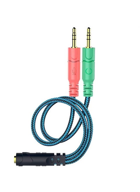 Headphone and Microphone Splitter Cable for PC 3.5mm Jack Adapter Convertors 3.5mm Headphone/Microphone Transform Female to 2 Dual 3.5mm Male for Computer Simultaneously Y Splitter Audio (Blue)
