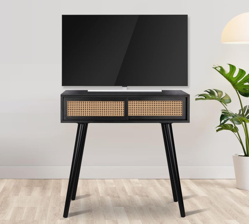 ZYBT Console Table Small Entryway Table, 31" Console Tables for Entryway, Rattan Dresser Side Table Black Entry Table Narrow Console Table Modern Hallway Table Boho Sofa Table for Living Room, Vanity Desk - Image 5