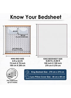 Story@Home Story@Home Bedsheet for King Size Bed | Cotton Bedsheet | Satin King Size Bed Sheet Cotton with 2 King Size Pillow Covers(270 x 270cm, White Bedsheet) King bedsheet | Perfect for Home Decor | 300TC  - Image 2