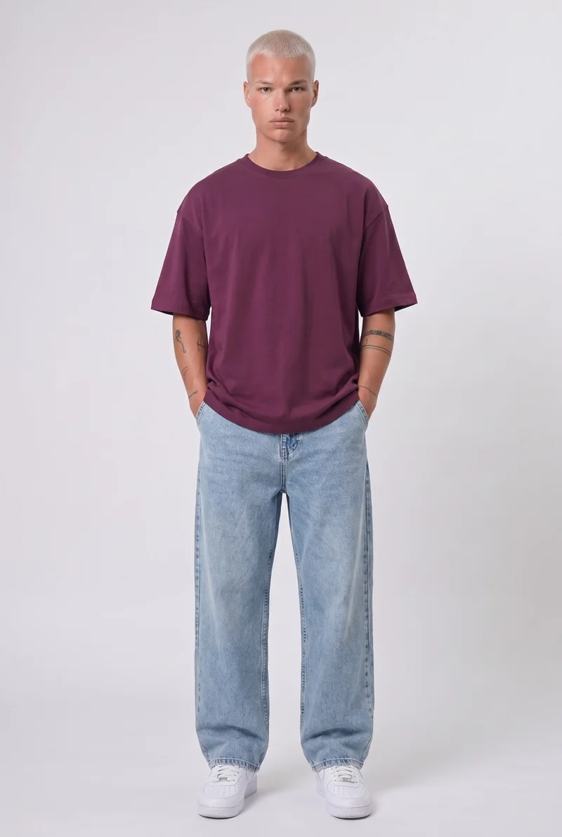 Respire Men's Basic Oversize T-Shirt, Cherry Red