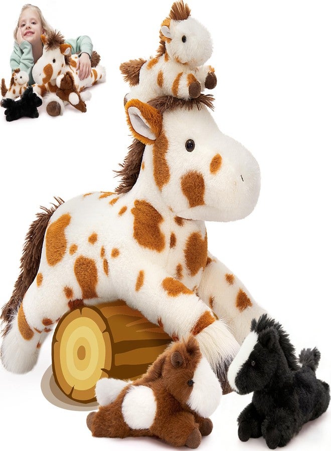 MaoGoLan 4 Pcs Spotted Horse Stuffed Animal, Large Appaloosa Mommy Horse with Baby Pony Plush Toy Set, Pony Bulk for Kids Girl Boy, Valentines Easter Birthday Gift, Baby Shower Decor, 21 inches - Image 1