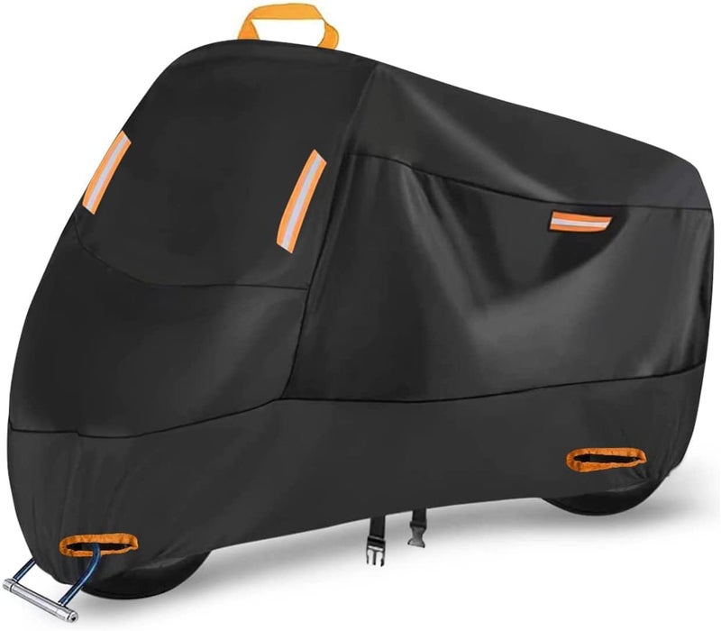 300D Heavy Duty Small Motorcycle Cover Seceles All Season Durable Waterproof Outdoor Protection Scooter Cover with LockHoles Storage Bag Fits up to 72 inch Bike M 72 x 33 x 39