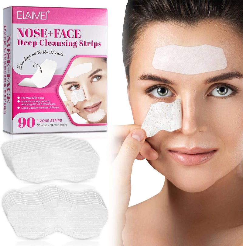 Tiuedu Blackhead Remover Pore Strips,30 Nose + 60 Face Strips Black Head Remover for Chin or Forehead, Deep Cleansing Charcoal Strips, Strips for Blackheads Removal, Pore Minimizer - Image 3