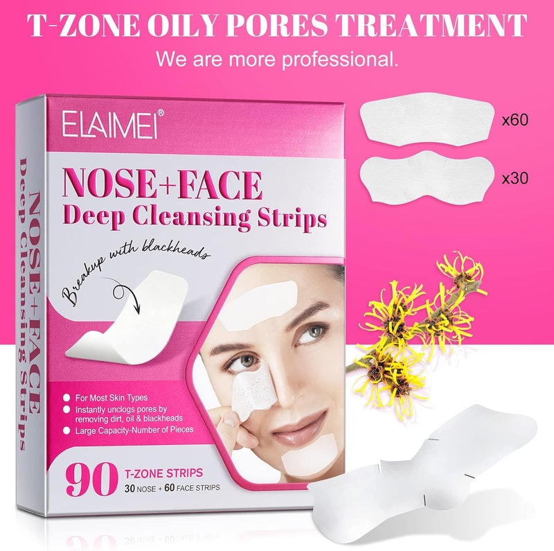 Tiuedu Blackhead Remover Pore Strips,30 Nose + 60 Face Strips Black Head Remover for Chin or Forehead, Deep Cleansing Charcoal Strips, Strips for Blackheads Removal, Pore Minimizer - Image 2