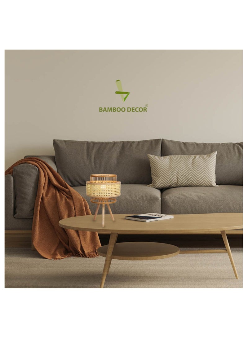 BAMBOO DECOR Bamboo Decor | Handmade Table Lamp Natural Color Rattan And Wood Suitable For Livingroom Bedroom Office Restaurant - Image 3