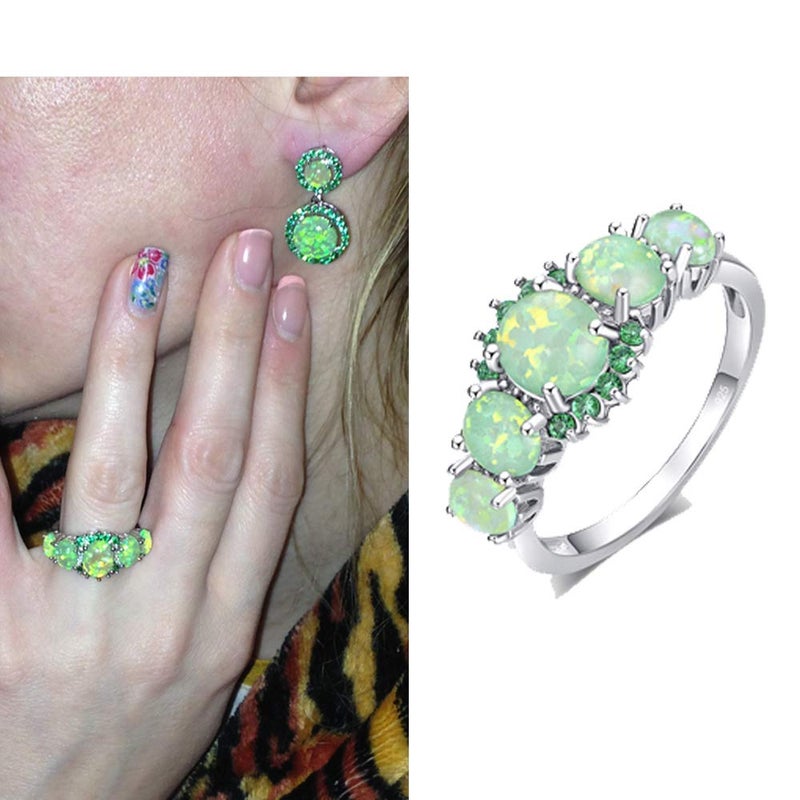 CiNily Silver Plated Green Opal Emerald Gemstone Ring Size 7 - Image 3