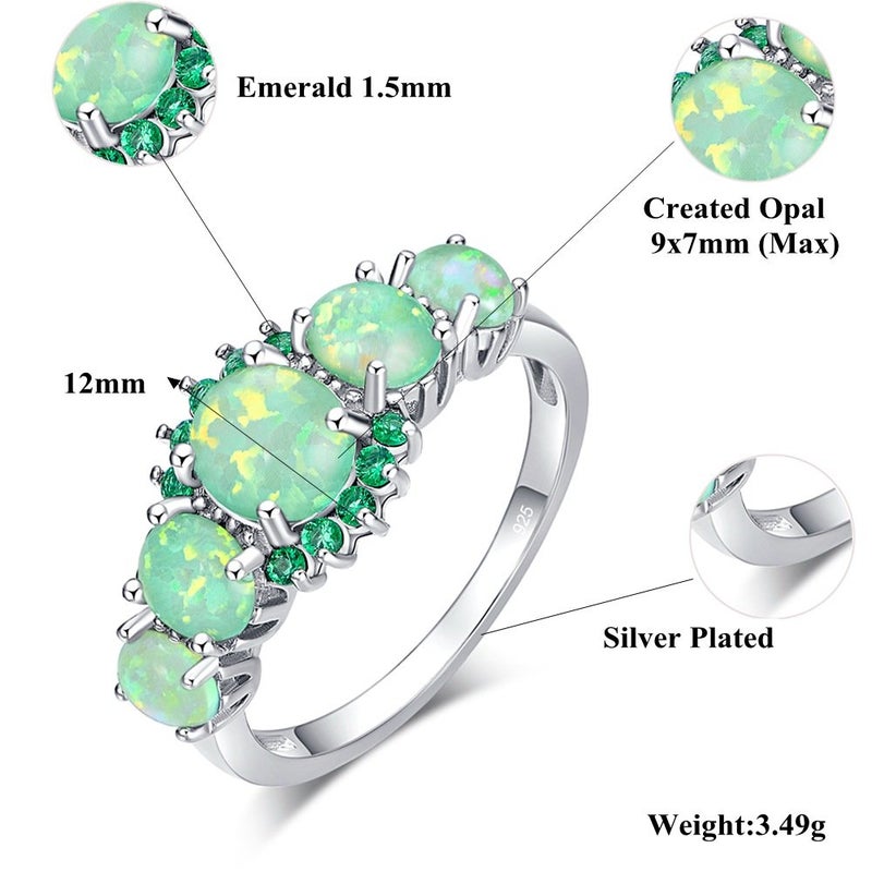 CiNily Silver Plated Green Opal Emerald Gemstone Ring Size 7 - Image 2