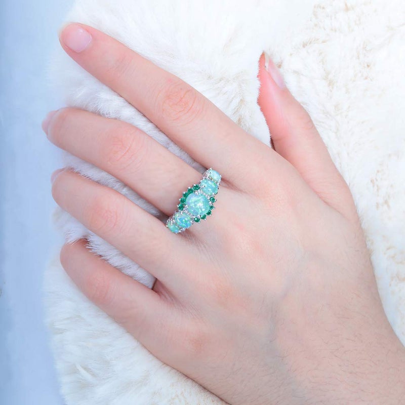 CiNily Silver Plated Green Opal Emerald Gemstone Ring Size 7 - Image 4